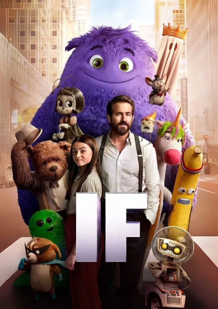 IF (2024) เพื่อนในจินตนาการ ภาพเด็กหญิงบีและคาลท่ามกลางเหล่าเพื่อนในจินตนาการสุดแฟนตาซี