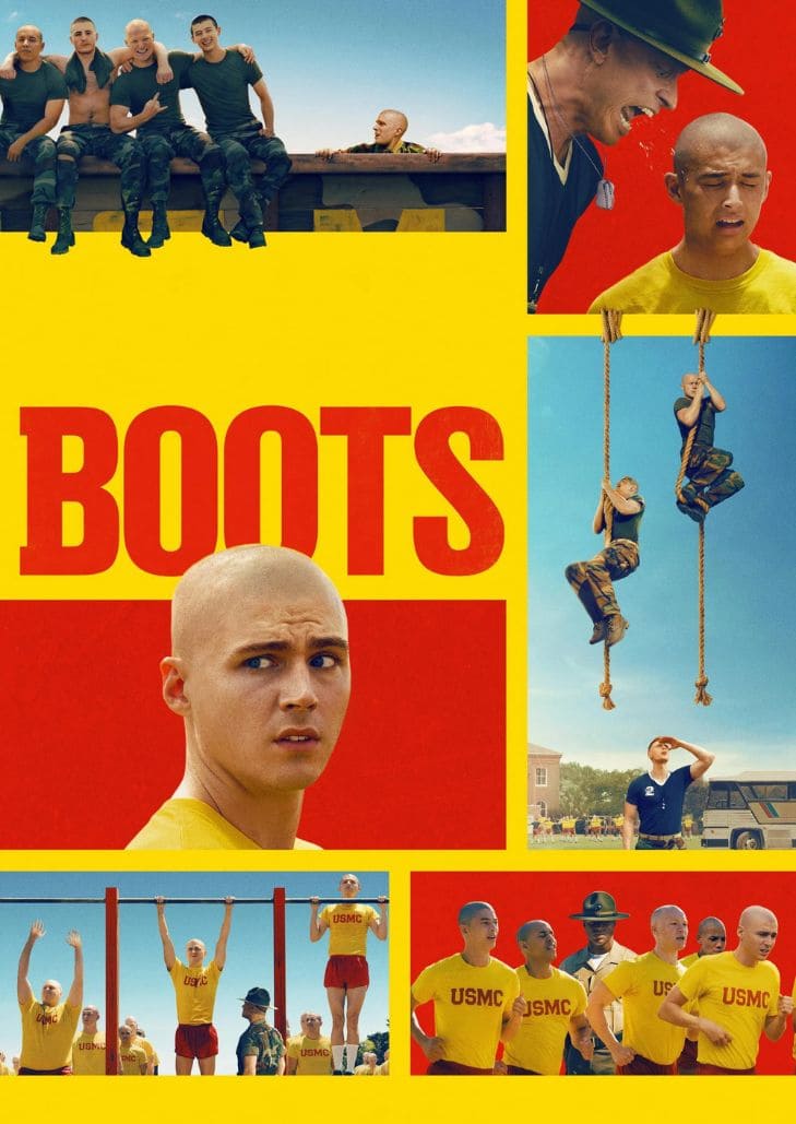 Boots (2025) หลักสูตรชีวิตนาวิกน้องใหม่ แสดงทหารหนุ่มยืนกลางค่ายฝึก สื่อถึงความกล้าและการค้นหาตัวตน